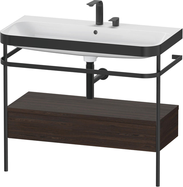 Duravit Happy D.2 c-bonded Waschtischset mit Metallkonsole, Nussbaum gebürstet, 975 mm