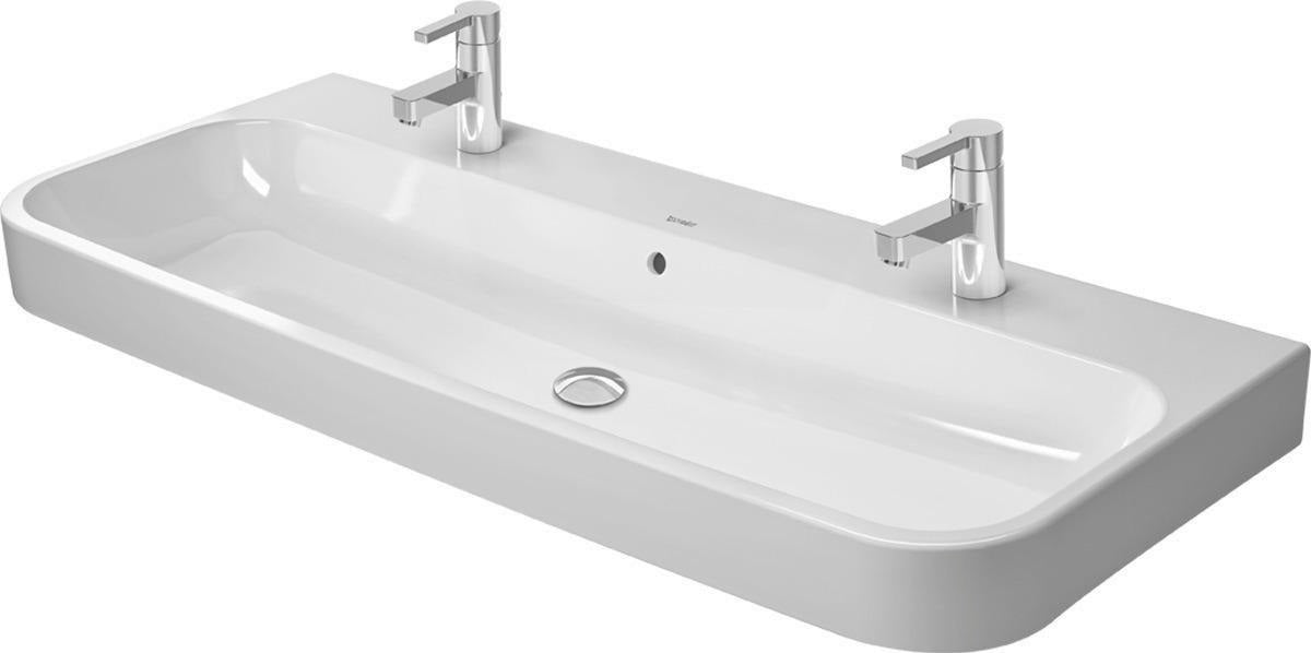 Duravit Happy D.2 Möbelwaschtisch 1200 mm mit Überlauf, 2 Hahnlöchern, WonderGliss, weiß
