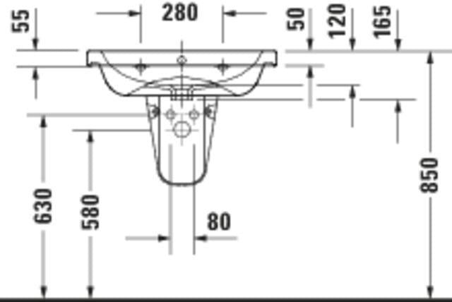 Duravit D-Code Waschtisch 650x480mm weiß mit Überlauf, 1 Hahnloch, wandhängend