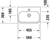 Duravit Happy D.2 Möbel-Handwaschbecken 500 x 360 mm Weiß mit Überlauf, ohne Hahnloch