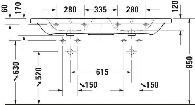 DURAVIT DuraStyle Doppelwaschtisch 1400 mm mit Überlauf und je 1 Hahnloch, weiß