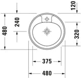 Duravit Einbauwaschtisch MANUA 480 mm mit Überlauf und WonderGliss – Weiß, Einbau von oben
