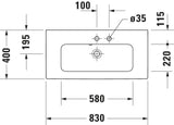 DURAVIT ME by Starck Möbelwaschtisch 830 mm Weiß Seidenmatt mit Überlauf und 1 Hahnloch