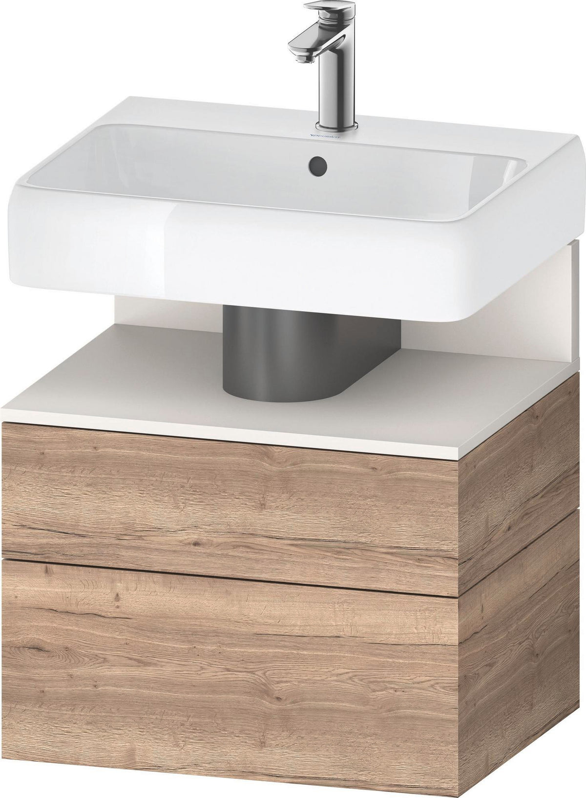 DURAVIT Qatego Waschtischunterbau 590 mm wandhängend, 1 Auszug, weiß Hochglanz, Nische Eiche Schwarz