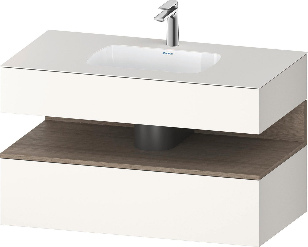 Duravit Qatego Einbauwaschtisch mit Konsolenwaschtischunterbau Basalt & Eiche Terra Matt 1000x550x600 mm