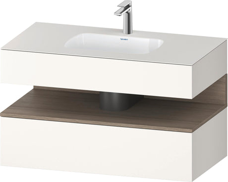Duravit Qatego Einbauwaschtisch mit Konsolenwaschtischunterbau Basalt & Eiche Terra Matt 1000x550x600 mm