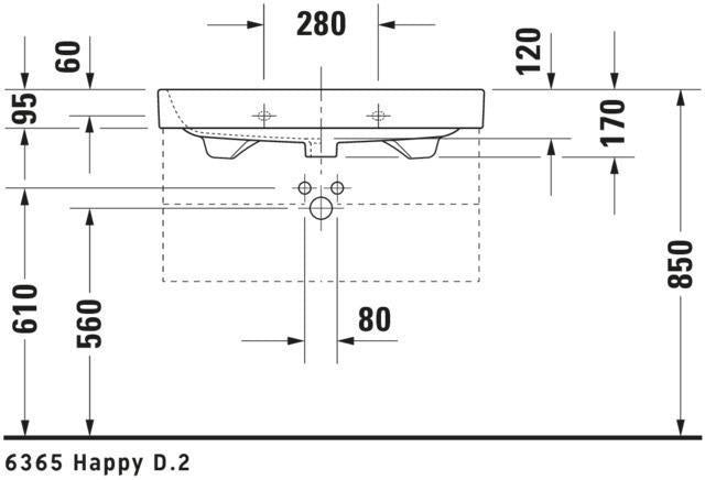 Duravit Happy D.2 Möbelwaschtisch 800 mm mit Überlauf, 1 Hahnloch, weiß – wandhängend