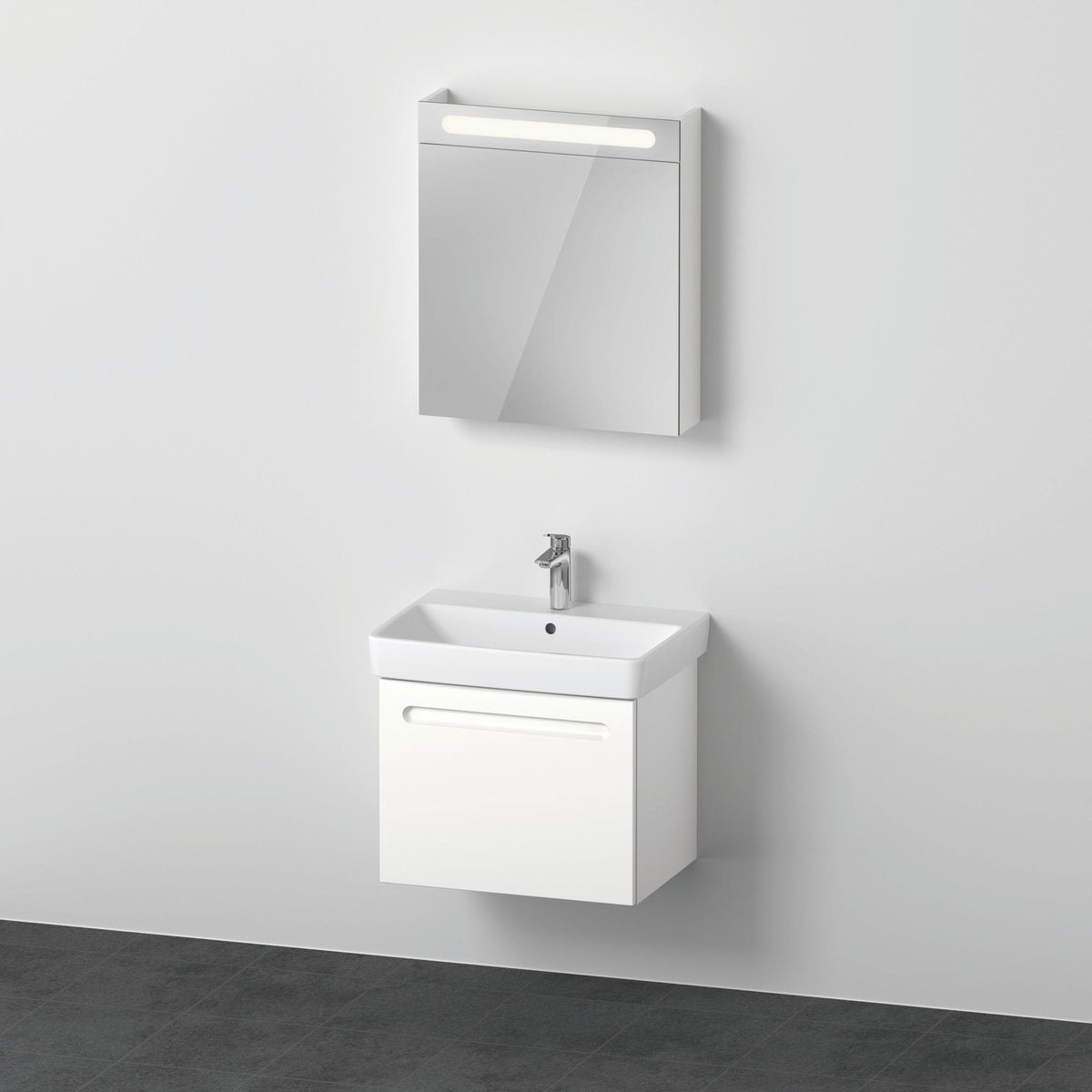 Duravit No.1 Möbel-Set 600x450mm, Waschtisch mit Unterbau und Spiegelschrank, Weiß Matt