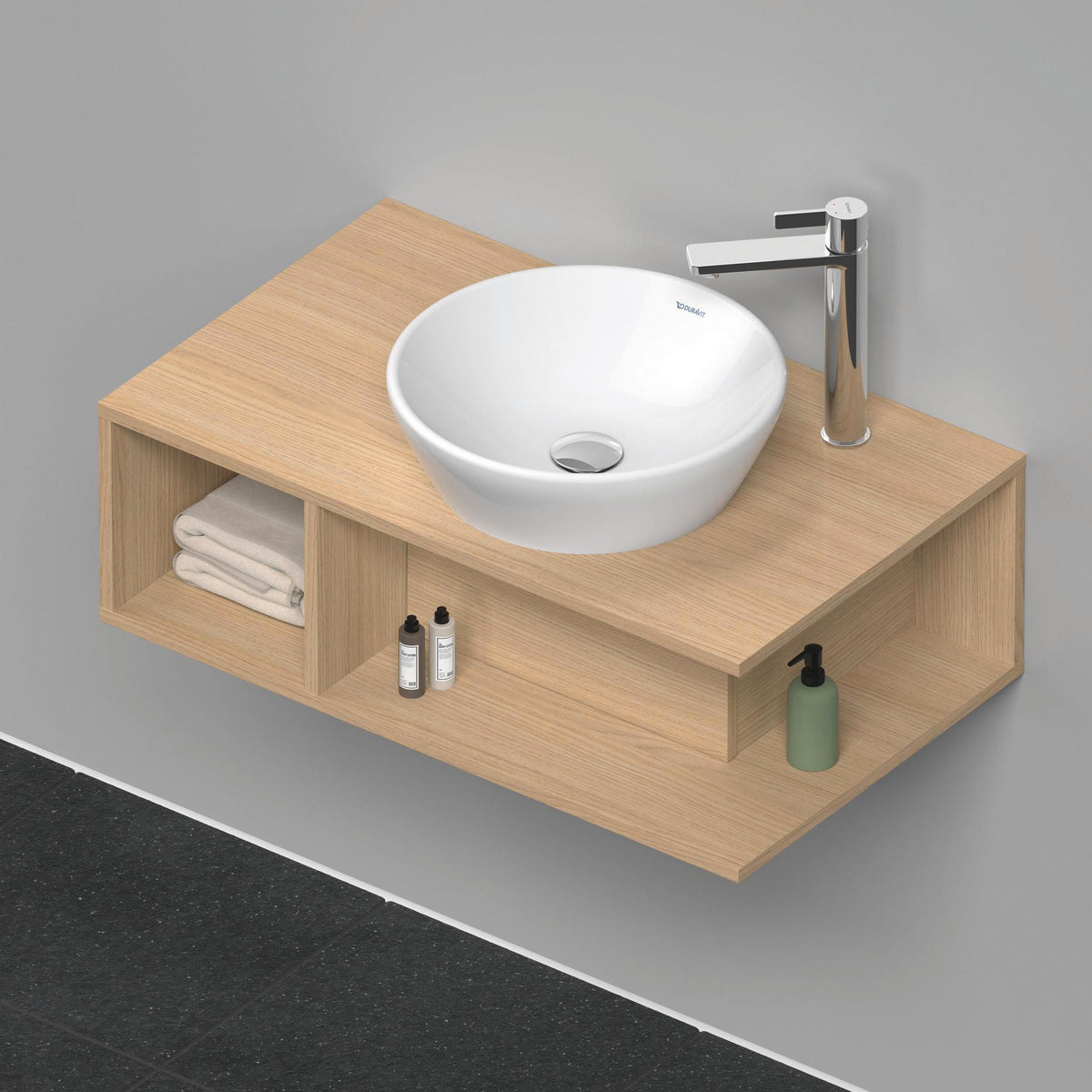 DURAVIT D-Neo Waschtischunterbau wandhängend 800 mm betongrau matt, Becken rechts, 1 offenes Fach
