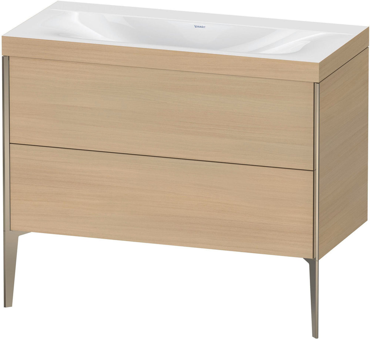 Duravit XViu Waschtischunterbauset c-bonded 1000 mm, 2 Auszüge, Champagner Matt / Mediterrane Eiche