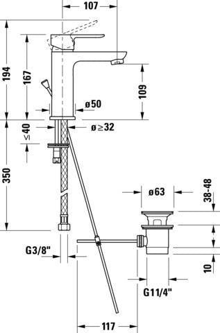 Duravit D-Code Einhebel-Waschtischmischer mit Kaltstart-Funktion, Chrom, 107 mm Ausladung