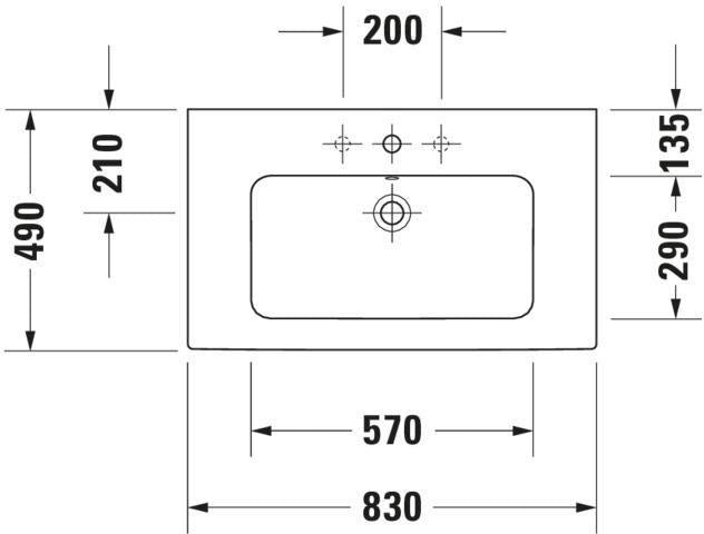 Duravit Möbelwaschtisch ME by Starck 830 mm mit Überlauf und Hahnlochbank, weiß, Durashield