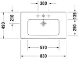 Duravit Möbelwaschtisch ME by Starck 830 mm mit Überlauf und Hahnlochbank, weiß, Durashield
