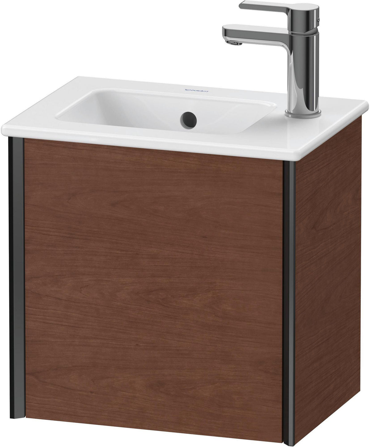 Duravit XViu Waschtischunterbau wandhängend 410 mm, 1 Tür links, Amerikanischer Nussbaum – ohne Griff, mit Tip-On-Technik