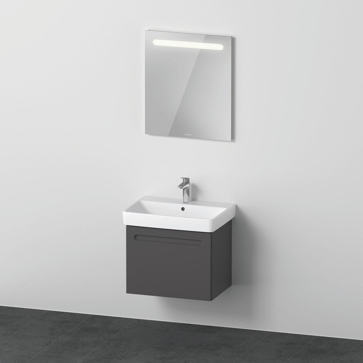 Duravit No.1 Möbel-Set 600x450mm mit Waschtisch, Waschtischunterbau und Spiegel in Graphit Matt