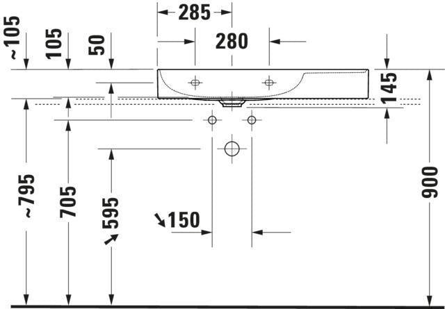 DURAVIT DuraSquare Waschtisch 800 mm, Weiß, mit Hahnlochbank, Becken links, für Möbel
