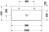 Duravit DuraSquare Möbel-Waschtisch 1000 mm, 2 Hahnlöcher, 1 Becken, ohne Überlauf, weiß