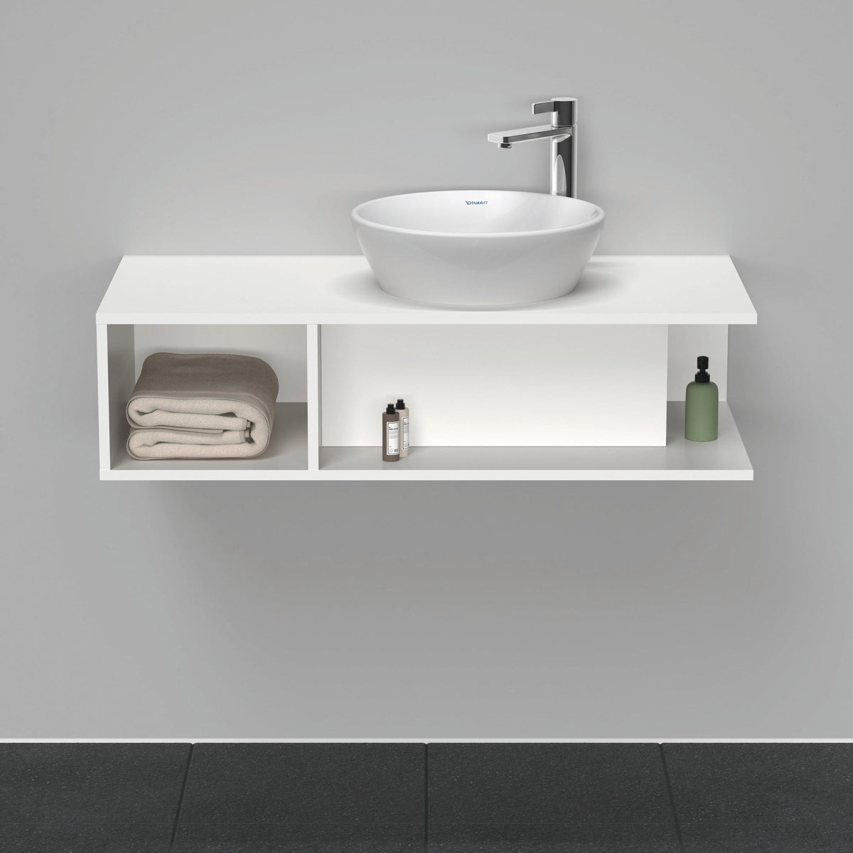 DURAVIT D-Neo Waschtischunterbau wandhängend 800 mm betongrau matt, Becken rechts, 1 offenes Fach