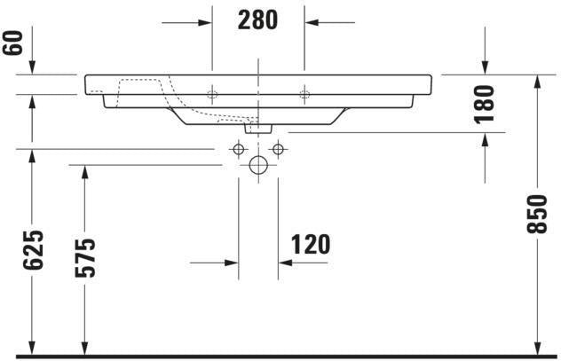 Duravit D-Code Möbelwaschtisch 1050 mm Weiß mit Überlauf und Hahnlochbank – Wandhängend