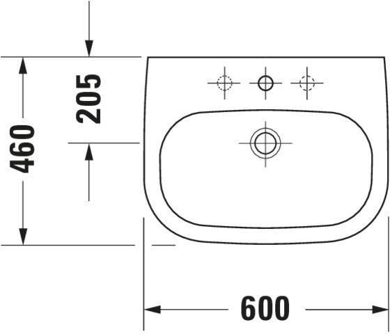 Duravit D-Code Waschtisch 550 mm weiß mit Überlauf und Hahnlochbank – Wandmontage