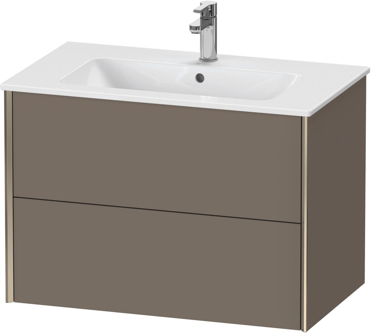 Duravit XViu Waschtischunterbau wandhängend 810 mm, 2 Schubkästen, champagner matt/weiß matt – ohne Griff, mit Tip-On-Technik