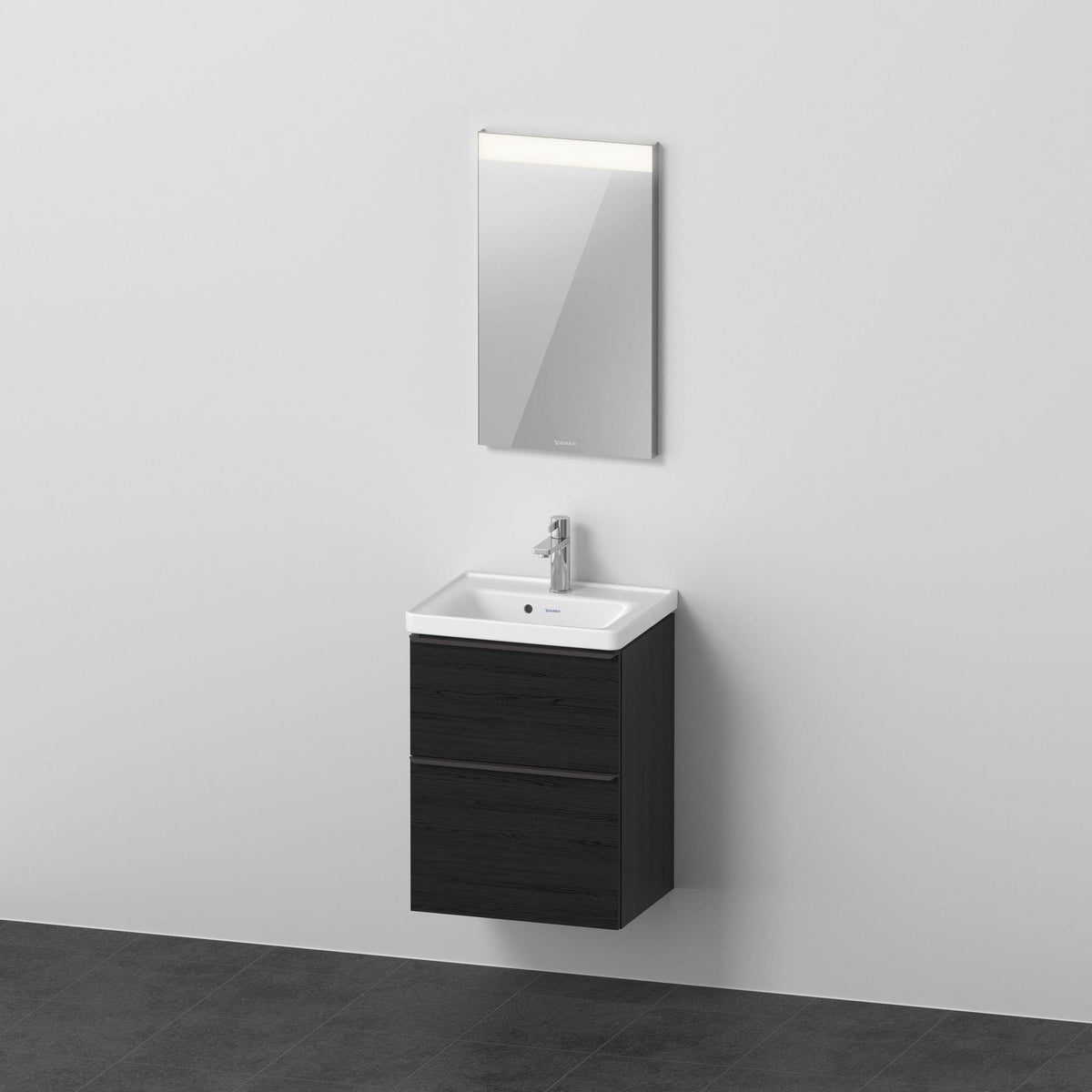 Duravit D-Neo Möbel-Set 500x400mm Eiche Schwarz mit Waschtisch, Unterbau, Spiegel & LED