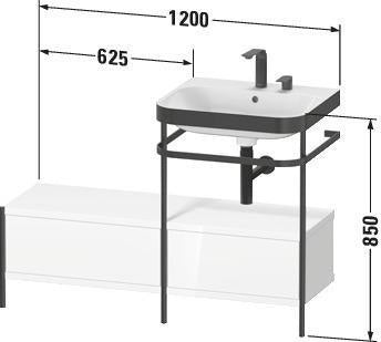 Duravit Waschtischset Happy D.2 Plus 1200x490mm ein Hahnloch taupe supermatt mit Metallkonsole