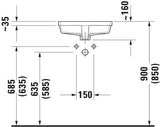 DURAVIT Vero Einbauwaschtisch 430 mm weiß, Untertisch, mit Überlauf, ohne Hahnloch