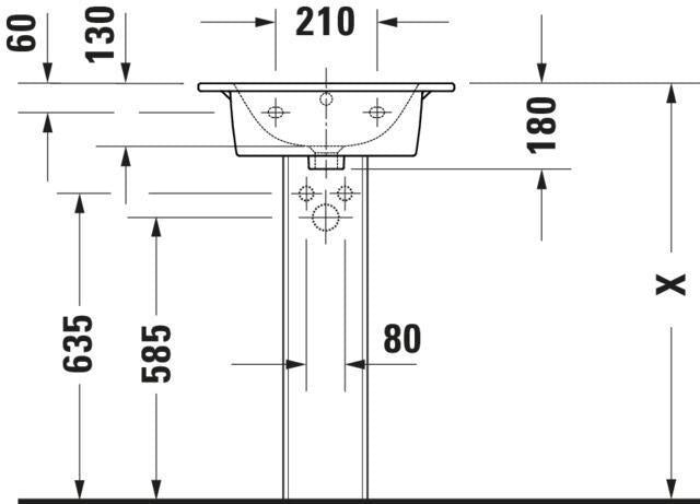 DURAVIT ME by Starck Möbelwaschtisch 530 mm, 1 Hahnloch, mit Überlauf, weiß