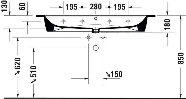 DURAVIT ME by Starck Möbelwaschtisch 1230 mm, 2 Hahnlöcher, mit Überlauf, weiß – Designer-Waschtisch von Philippe Starck