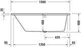 Duravit No.1 Badewanne 1500x800 mm Trapezform mit 1 Rückenschräge Weiß Einbauwanne