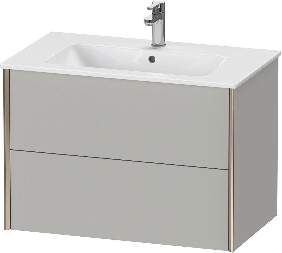 Duravit XViu Waschtischunterbau wandhängend 810 mm, 2 Schubkästen, champagner matt/weiß matt – ohne Griff, mit Tip-On-Technik