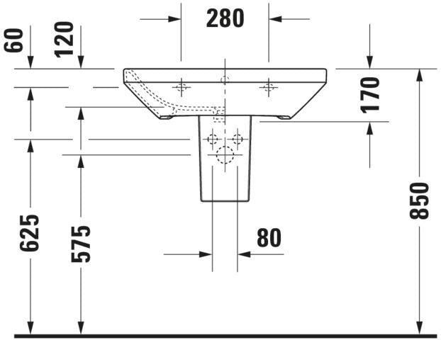 DURAVIT DuraStyle Waschtisch 650 mm mit Überlauf, 1 Hahnloch, wandhängend, weiß