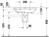 DURAVIT DuraStyle Waschtisch 650 mm mit Überlauf und WonderGliss – Wandhängend, 1 Hahnloch