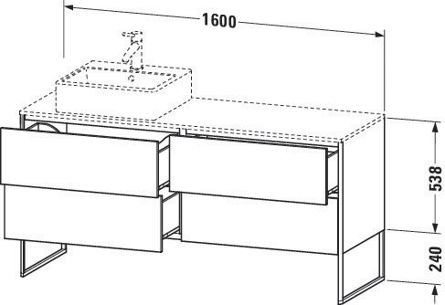 Duravit XSQUARE Waschtischunterbau 1600x400x548mm mit 4 Auszügen, Becken rechts