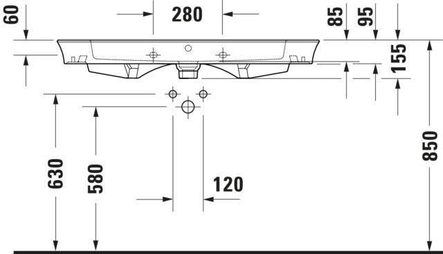 DURAVIT White Tulip Möbelwaschtisch 1050 mm, weiß, mit Überlauf, ohne Hahnloch, wandhängend