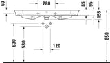 DURAVIT White Tulip Möbelwaschtisch 1050 mm, weiß, mit Überlauf, ohne Hahnloch, wandhängend