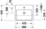 DURAVIT Qatego Halbeinbauwaschtisch 550mm weiß HygieneGlaze 1 Hahnloch mit Überlauf