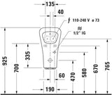 DURAVIT DuraStyle Elektro-Urinal rimless mit Fliege, Zulauf hinten, weiß