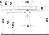 DURAVIT DuraSquare Waschtisch 600 mm, ohne Überlauf, mit Hahnlochbank, weiß – rechteckiges Design