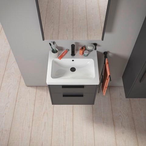 DURAVIT D-Code Halbhochschrank 400 mm, rechts, Basalt Matt, 1 Tür, Glasböden