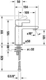 DURAVIT D-Neo Einhebel-Waschtischmischer mit Zugstange, Chrom – 109 mm Ausladung