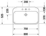 DURAVIT Waschtisch Happy D.2 Plus 800 mm weiß mit Überlauf und Hahnlochbank