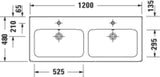 DURAVIT D-Code Doppelwaschtisch 1200 mm, 2 Becken mit Überlauf, je 1 Hahnloch, weiß