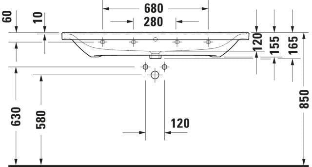 DURAVIT D-Neo Waschtisch 1205 mm, weiß mit Überlauf und Hahnlochbank