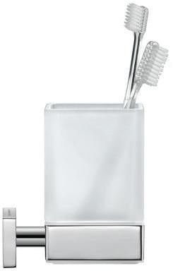Duravit Karree Zahnputzbecher Chrom mit weißem Matt-Becher, 100x69x110 mm, Wandmontage