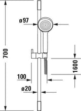 DURAVIT Brauseset mit Stange 700 mm, Handbrause D97 und Brauseschlauch 1600 mm in Chrom