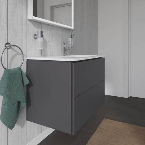 DURAVIT L-Cube Waschtischunterbau 820 mm wandhängend, 2 Schubkästen, Becken rechts, Betongrau Matt