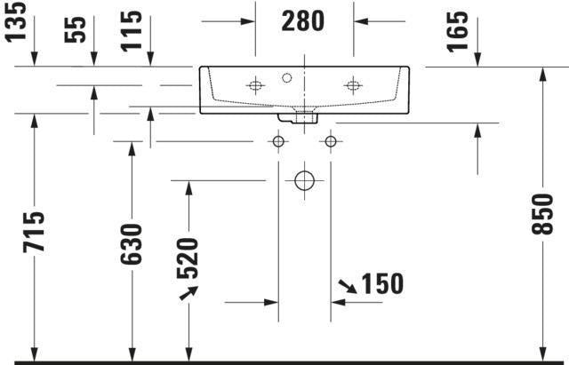 DURAVIT Vero Air Waschtisch 600 mm Weiß mit Hahnlochbank – Wandmontage
