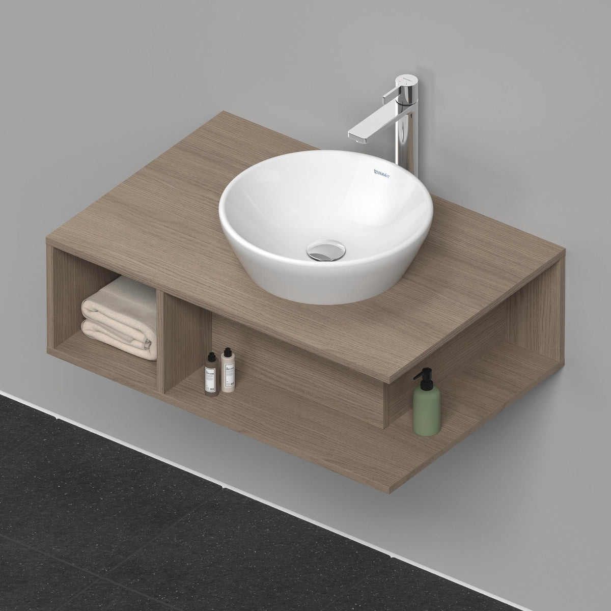 Duravit D-Neo Waschtischunterbau wandhängend 800 mm Eiche Terra, offenes Fach links
